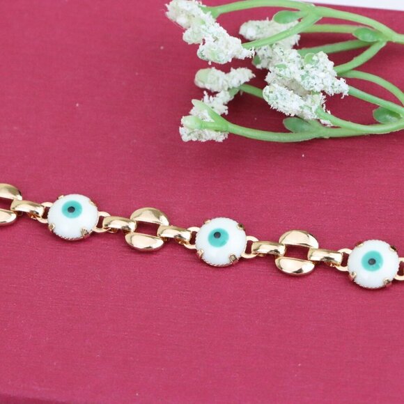 "Turquoise Evil Eye Rose Gold Bracelet with Glossy Gold Accents, XPBL1026 - Picture 12 of 12